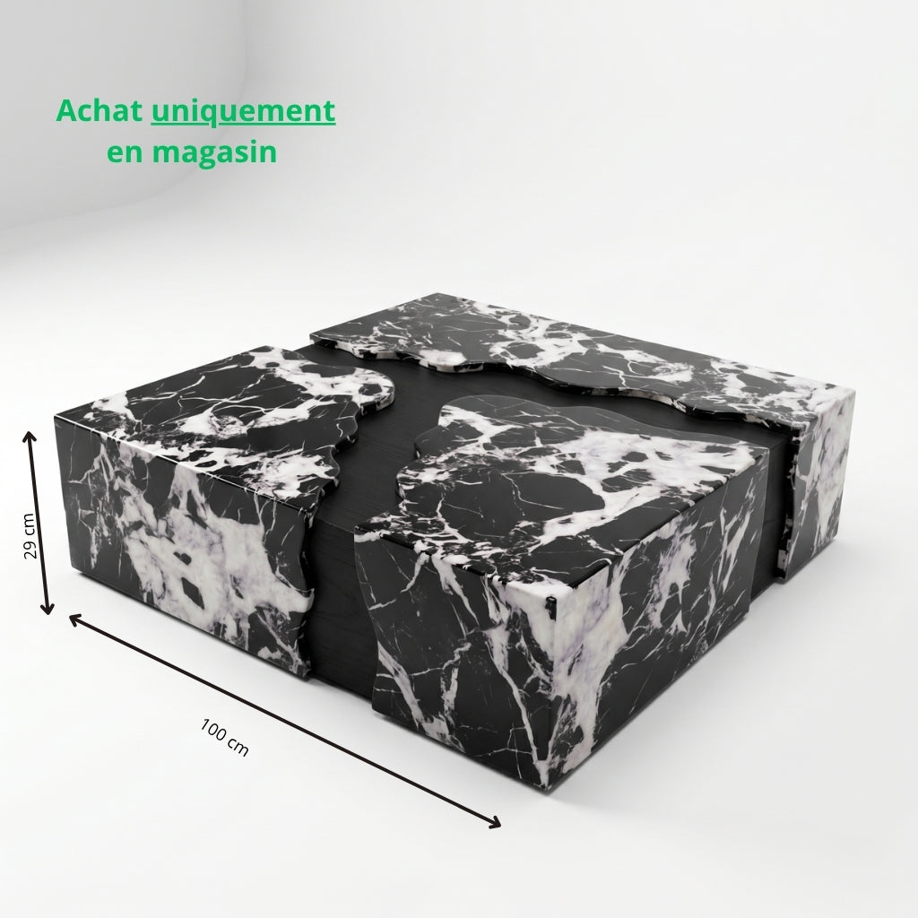 Table en marbre noir veiné + coeur en bois