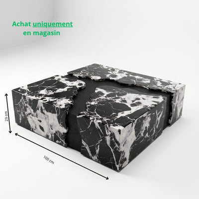 Table en marbre noir veiné + coeur en bois